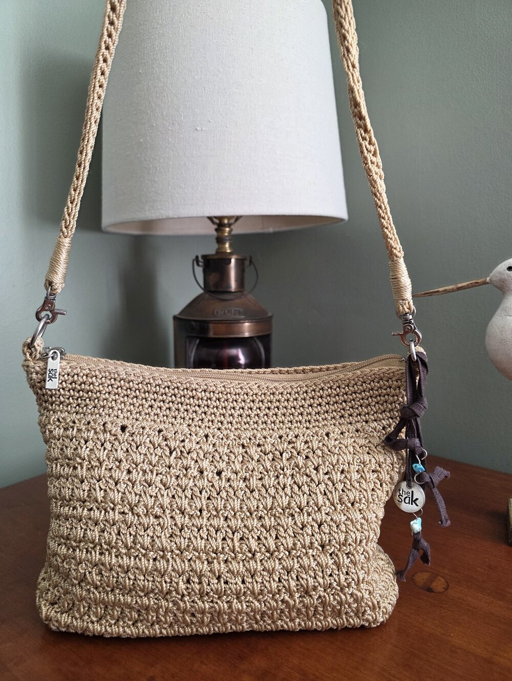 The Sak Classic Mini Crossbody Tan Crochet Woven Polypropylene Bag Y2K